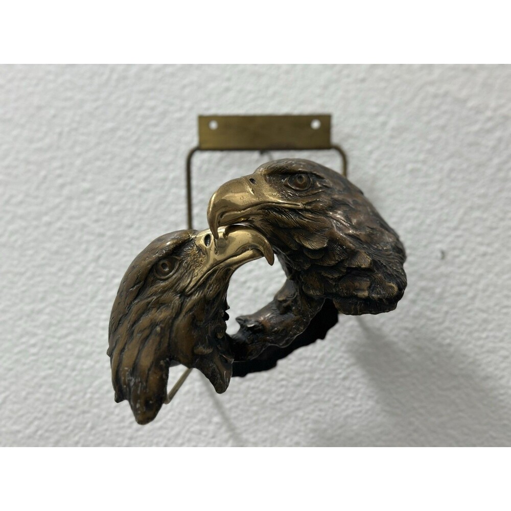 Bronze & Brass Eagle Heads 470/2500 1988 Wall Mount Brass Bracket Vintage